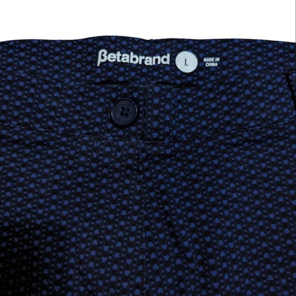 Betabrand Dress Pant Yoga Pants - Size Large - Navy w/Light Blue Hearts Pattern - Picture 1 of 7